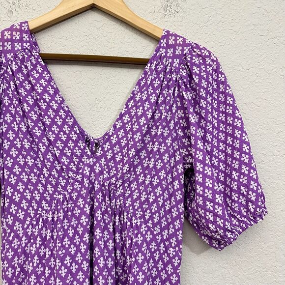 NWOT XIRENA Puff-Sleeve Nissa Babydoll Mini Dress in Purple Clover Print - Picture 4 of 15